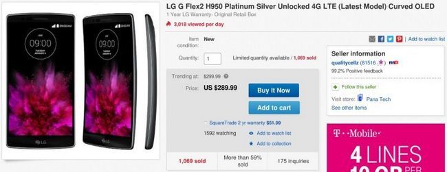 Fotografía - [Trato Alerta] estrenar AT & T desbloqueado LG G Flex 2 venta en eBay por $ 290